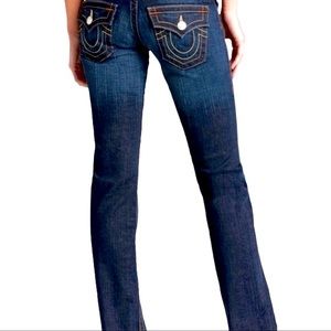 True Religion size 27 Billy straight leg, dark wash jeans, button flap pockets